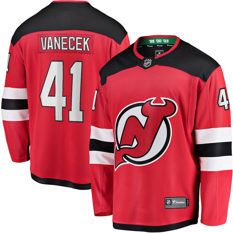 Men New Jersey Devils #41 Vitek Vanecek Fanatics Branded Red Home Breakaway Player NHL Jersey